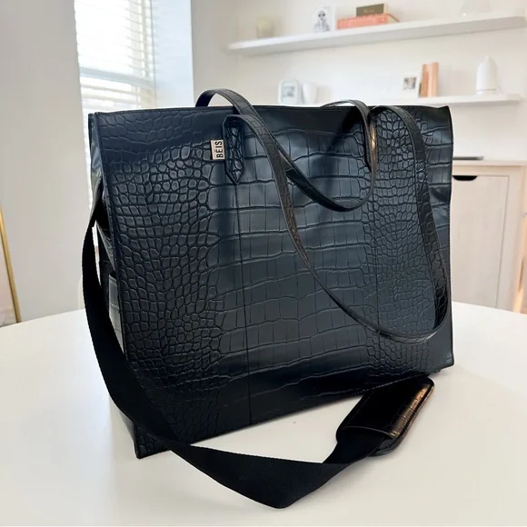 Beis . the work tote . large size . black croc - Picture 1 of 11